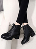Bottines Femmes Hivers à Talons Mi-Hautes à Cuir Synthétique avec Bout Rond à Lacets Unicolore