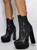 Bottines Femmes Hivers Talons Hautes avec Plateforme à Cuir Synthétique Vernis à Bout Rond Bottines Femmes hivers