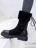 Bottines Femmes Plates Hiver à Cuir Synthétique Cousu avec Fausse Fourrure avec Bout Rond à Lacets Unicolore