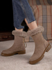 Bottines Femmes Plates Hiver à Cuir Synthétique Cousu avec Fausse Fourrure avec Bout Rond à Lacets Unicolore Bimatières