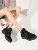 Bottines Femmes Plates Hivers à Bout Rond à Cuir Synthétique en Crôute à Lacets Unicolore
