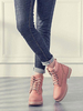 Bottines Femmes Plates Hivers à Cuir Synthétique en Crôute à Lacets Unicolore à Bout Rond