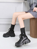Bottines Femmes Plates Hivers avec Plateforme Elastique à Cuir Synthétique Cousu à Bout Rond à Lacets Unicolore