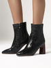 Bottines Femmes Talons Mi-Hauts à Cuir Synthétique Animal Vernis à Bout Pointu Unicolore
