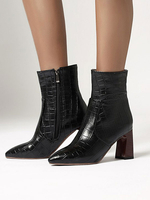 Bottines Femmes Talons Mi-Hauts à Cuir Synthétique Animal Vernis à Bout Pointu Unicolore