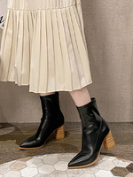 Bottines hiver femme noir en PU bout pointu talon épais