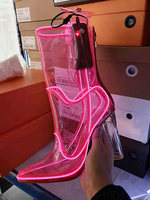Bottines lumineuses sexy à bout pointu et talon épais sans batterie