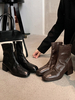 Bottines marron café pour femmes Bottines à talon carré et bout rond