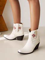 Bottines Martin pour femmes; bout carré; talon épais; bottines blanches en cuir PU