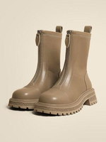Bottines Martin pour femmes; bout rond; talon épais; bottines en cuir PU abricot