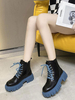 Bottines Martin pour femmes; bout rond; talon épais; en cuir PU; bottines noires à lacets