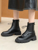 Bottines Martin pour femmes; bout rond; talon épais; en cuir PU; bottines noires à lacets