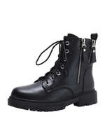 Bottines Martin pour femmes; bout rond; talons épais; bottines noires en cuir PU