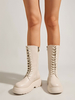 Bottines Mi-mollet Pour Femme Bottines À Bout Rond En Cuir PU Blanc Écru