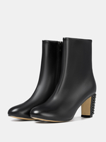 Bottines noires à bout rond et talon bloc rivet femme avec fermeture éclair