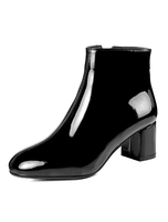 Bottines noires à bouts carrés pour femmes Bottes courtes à talon épais