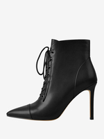 Bottines Noires À Lacets Bout Pointu Talon Aiguille Bottes Chaussures Femme