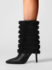 Bottines noires en fausse fourrure à bout pointu et talon aiguille pour femmes