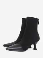 Bottines noires patchwork à talons hauts et bout carré avec fermeture éclair