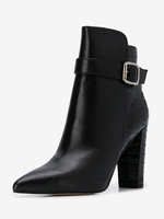 Bottines noires pour femmes à talon épais avec boucle et motif pierre