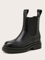 Bottines noires pour femmes; bout rond; talons épais; bottines en cuir PU