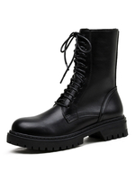 Bottines noires pour femmes; bout rond; talons épais; bottines en cuir PU