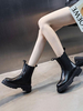 Bottines noires pour femmes; bout rond; talons épais; bottines en cuir PU