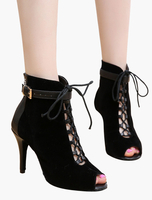 Bottines Noires Talon Haut Bottillons Bout Ouvert à Lacet 2022 Sandales Bottillons