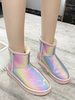 Bottines Plate à Fausse Fourrure Synthétique Hiver avec Bout Rond Imprimé Multicolores Bottines Femme