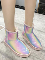 Bottines Plate à Fausse Fourrure Synthétique Hiver avec Bout Rond Imprimé Multicolores Bottines Femme