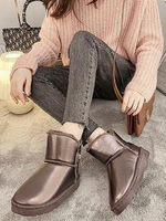 Bottines Plate à Fausse Fourrure Synthétique Hiver Vernis avec Bout Rond Unicolore Bottines Femme