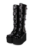 Bottines Plate Femme à Plateforme à Cuir Synthétique Cuir Vernies avec Les Boucles avec Bout Rond avec Boucles Bottines Femme