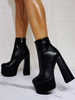 Bottines plates à talons épais pour femmes en noir