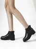 Bottines Plates Elastique noir Hiver Femme en Cuir Synthétique avec Bout Carré Bottines Femme