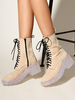Bottines Plates Femmes avec Plateforme à Lacets à Cuir Synthétique à Lacets avec Bout Rond Bicolores