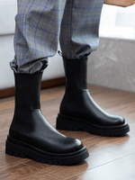 Bottines Plates Femmes avec Plateforme Hivers Elastiques à Cuir Synthétique avec Bout Rond Unicolore Bottes Hivers