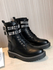 Bottines Plates Femmes Hiver à Cuir Synthétique à Lacets avec Boucles à Bout Rond Unicolore