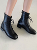 Bottines Plates Femmes Hiver à Cuir Synthétique à Lacets avec Bout Carré Unicolore