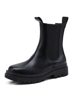 Bottines Plates Femmes Hivers Elastique à Cuir Synthétique avec Bout Rond Unicolore