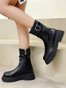 Bottines plates noires à bout rond et boucle pour femme