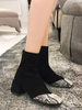 Bottines pour dame en cuir suédé à bout carré et bloc de couleur - talon épais - bottines 2 "