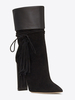 Bottines pour dames noires en micro-daim à bout pointu talon Chunky 4;7 "bottillons de grande taille avec glands