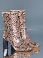 Bottines pour femmes à bout carré et talons épais en cuir PU; bottines marron clair