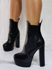 Bottines pour femmes à bout rond et à talons épais en cuir PU; bottines noires