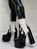 Bottines pour femmes à bout rond et à talons épais en cuir PU; bottines noires