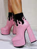 Bottines pour femmes à bout rond géométrique avec fermeture à glissière haut en cuir PU Bottines roses