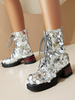 Bottines pour femmes à paillettes argentées bout rond bottines de fête à lacets