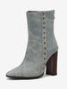 Bottines pour femmes bleu ciel clair rivets bottes toile bout pointu talon épais