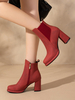 Bottines pour femmes Bottines en cuir PU rouges à bout rond et talon épais