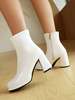 Bottines pour femmes Bottines en cuir PU rouges à bout rond et talon épais